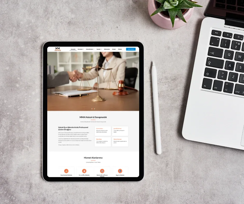 MMA Hukuk & Danışmanlık web sitesinin tablet görünümü