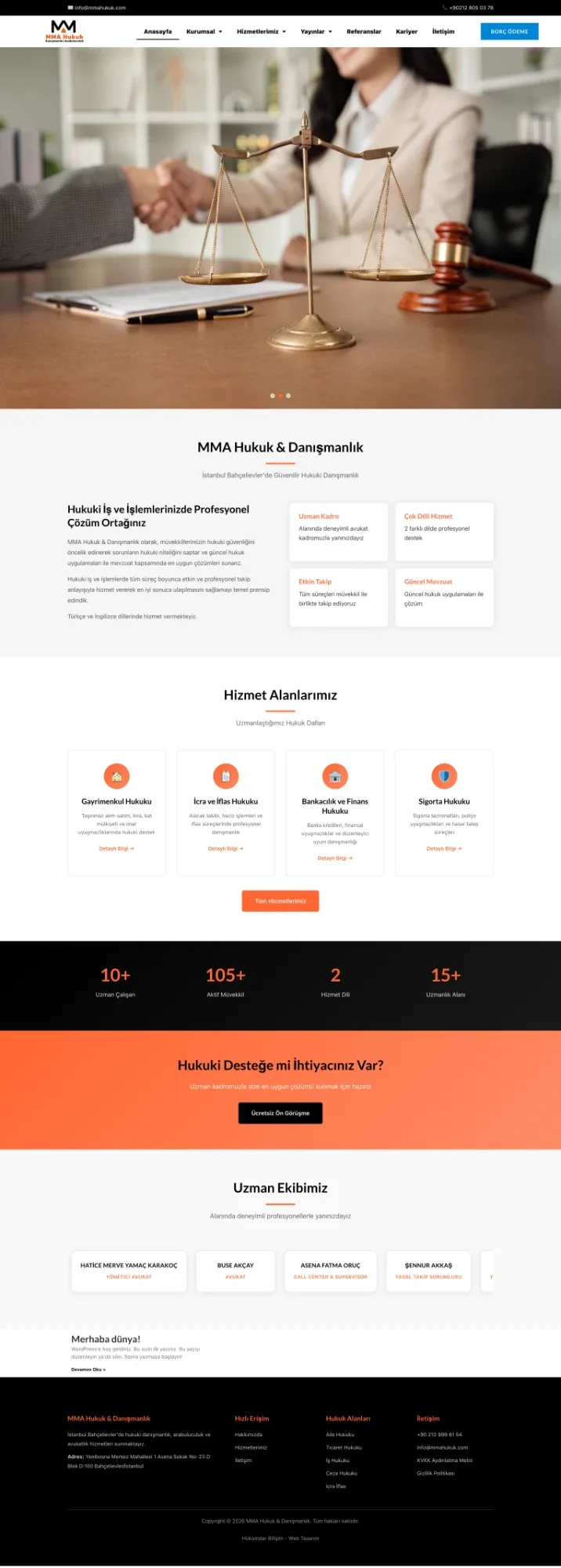MMA Hukuk & Danışmanlık web sitesi tam sayfa tasarımı