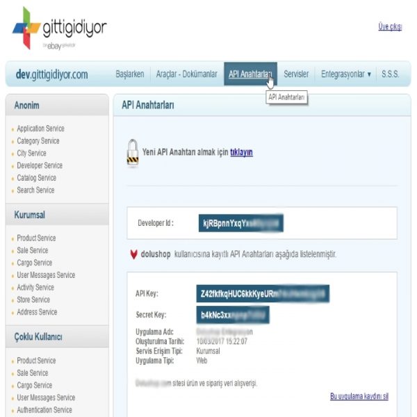 gittigidiyor api bilgileri oluşturma