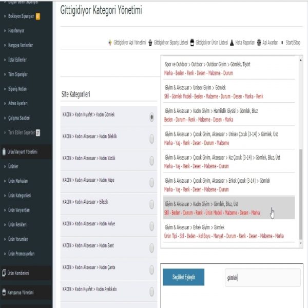 gittigidiyor kategori eşleştirmesi yapma