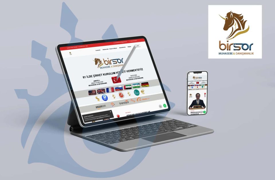 Birsor Muhasebe ve Danışmanlık web sitesi tanıtım görseli – şirket kuruluş hizmetleri sunan platform tablet ve mobil ekranlarda görüntüleniyor.
