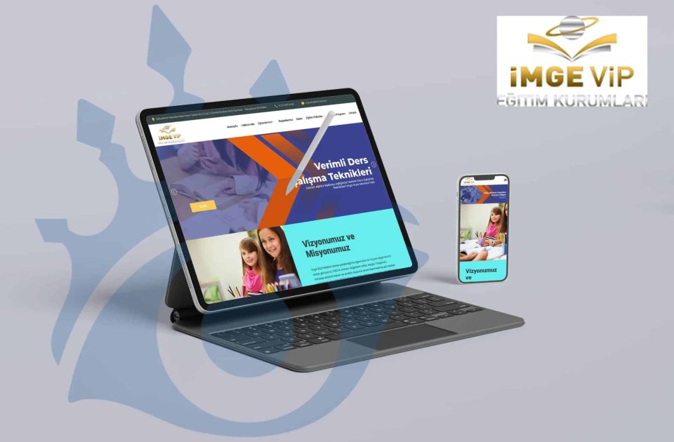 İmge VIP Eğitim Kurumları web sitesi tanıtım görseli – verimli ders çalışma teknikleri sayfası tablet ve mobil cihazlarda gösteriliyor.