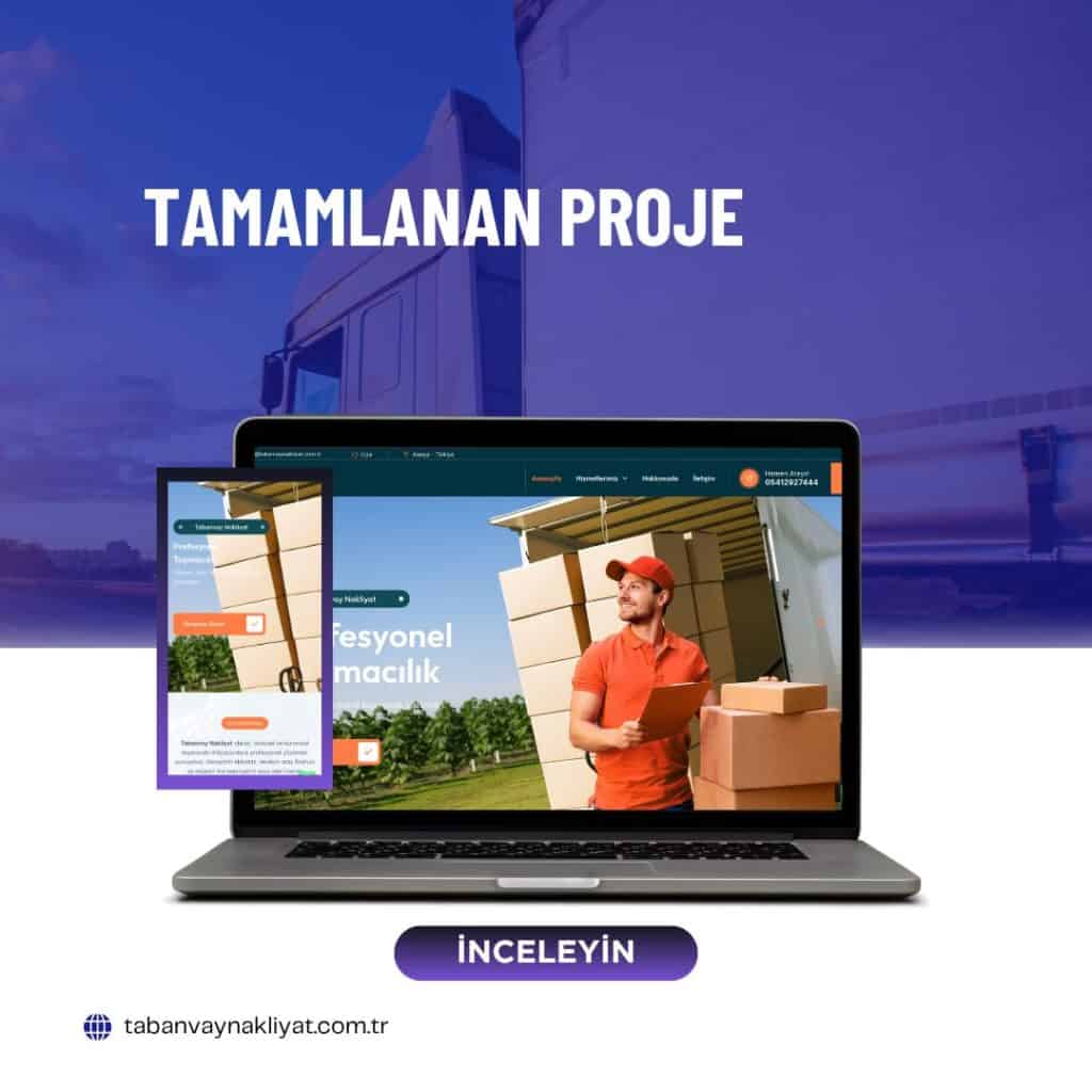 taban vay nakliyat web sitesi tanıtım görseli – taşımacılık temalı responsive site dizüstü ve mobil ekranda gösteriliyor.