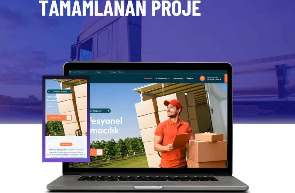 Taban Vay Nakliyat web sitesi tanıtım görseli – taşımacılık temalı responsive site dizüstü ve mobil ekranda gösteriliyor.